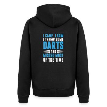 I came I saw I threw some dart - Unisex Premium Organic Zip Hoodie - black - Back - Nico (187cm)