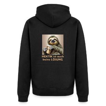 Hektik ist auch keine Lösung | Lustiges Faultier - Unisex Premium Bio Zip Hoodie - Schwarz - Hinten - Nico (187cm)