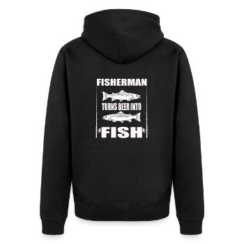 Funny angler fishermen turn beer into fish - Unisex Premium Organic Zip Hoodie - black - Back - Nico (187cm)