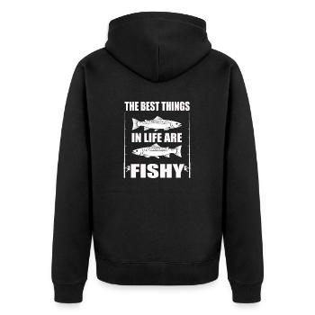 Funny angler fisherman fischy - Unisex Premium Organic Zip Hoodie - black - Back - Nico (187cm)