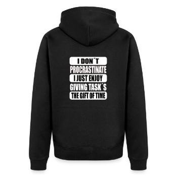 Lustig Ich Schiebe Dinge Nicht Auf - Unisex Premium Bio Zip Hoodie - Schwarz - Hinten - Nico (187cm)