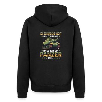Ich Schnarche Nicht Ich Träume Dass Ich Ein Panzer - Unisex Premium Bio Zip Hoodie - Schwarz - Hinten - Nico (187cm)