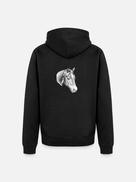 Horse's Head Pencil Drawing - Unisex Premium Organic Zip Hoodie - black