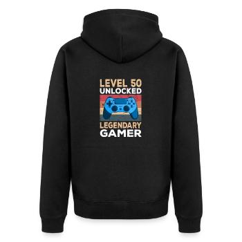 Level 50 Unlocked 50th Birthday Gamer - Unisex Premium Organic Zip Hoodie - black - Back - Nico (187cm)