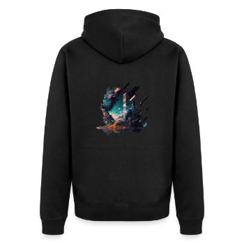 Futuristischer japanische Stadt - Unisex Premium Bio Zip Hoodie - Schwarz - Hinten - Nico (187cm)
