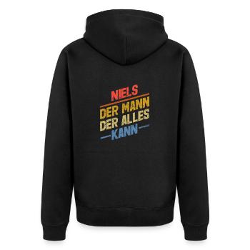 Niels Der Mann Der Alles Kann Vorname Niels - Unisex Premium Bio Zip Hoodie - Schwarz - Hinten - Nico (187cm)