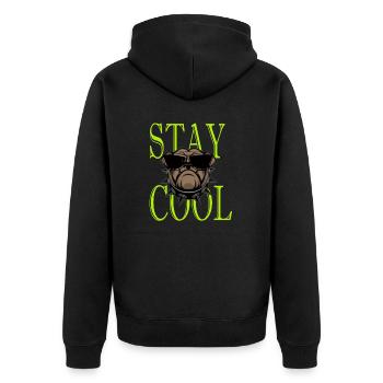 Stay Cool Geschenkidee - Unisex Premium Bio Zip Hoodie - Schwarz - Hinten - Nico (187cm)