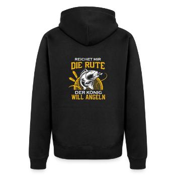 Reichet mir die Rute der König will angeln - Unisex Premium Bio Zip Hoodie - Schwarz - Hinten - Nico (187cm)