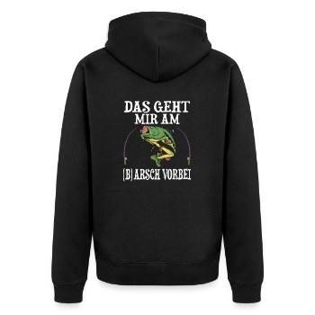 LUSTIGES ANGLER DESIGN I ANGELN I FISCHER I FISCH - Unisex Premium Bio Zip Hoodie - Schwarz - Hinten - Nico (187cm)