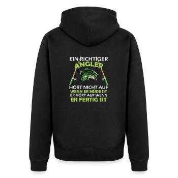 LUSTIGES ANGLER DESIGN I ANGELN I FISCHER I FISCH - Unisex Premium Bio Zip Hoodie - Schwarz - Hinten - Nico (187cm)