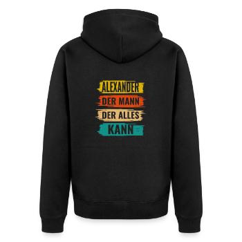 Alexander Der Mann Der Alles Kann Name Alexander - Unisex Premium Bio Zip Hoodie - Schwarz - Hinten - Nico (187cm)