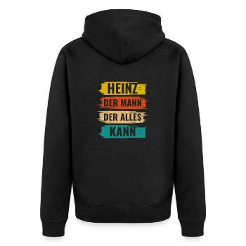 Heinz Der Mann Der Alles Kann Vorname Heinz - Unisex Premium Bio Zip Hoodie - Schwarz - Hinten - Nico (187cm)