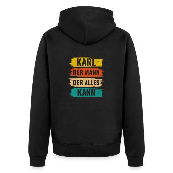 Karl Der Mann Der Alles Kann Vorname Karl - Unisex Premium Bio Zip Hoodie - Schwarz - Hinten - Nico (187cm)
