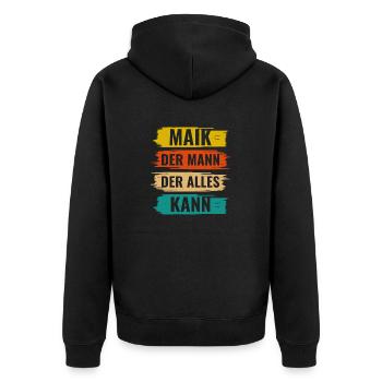 Maik Der Mann Der Alles Kann Vorname Maik - Unisex Premium Bio Zip Hoodie - Schwarz - Hinten - Nico (187cm)