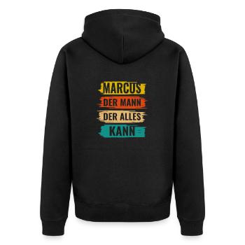 Marcus Der Mann Der Alles Kann Vorname Marcus - Unisex Premium Bio Zip Hoodie - Schwarz - Hinten - Nico (187cm)