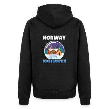Norwegen Longyearbyen Geschenkidee retro bergen - Unisex Premium Bio Zip Hoodie - Schwarz - Hinten - Nico (187cm)