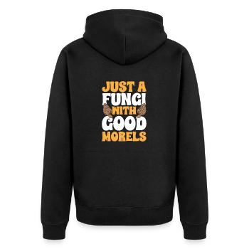 Mushroom hunting, mushrooms, morels, mushroom picking, foraging - Unisex Premium Organic Zip Hoodie - black - Back - Nico (187cm)