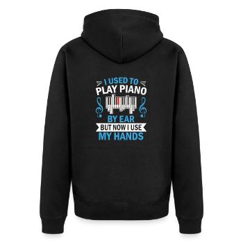 Musik Witz - I used to play piano by ear... - Unisex Premium Bio Zip Hoodie - Schwarz - Hinten - Nico (187cm)
