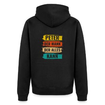 Peter Der Mann Der Alles Kann Vorname Peter - Unisex Premium Bio Zip Hoodie - Schwarz - Hinten - Nico (187cm)