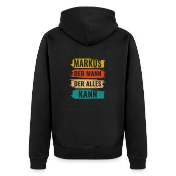 Markus Der Mann Der Alles Kann Vorname Markus - Unisex Premium Bio Zip Hoodie - Schwarz - Hinten - Nico (187cm)