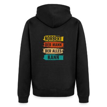 Norbert Der Mann Der Alles Kann Vorname Norbert - Unisex Premium Bio Zip Hoodie - Schwarz - Hinten - Nico (187cm)