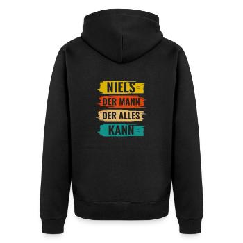 Niels Der Mann Der Alles Kann Vorname Niels - Unisex Premium Bio Zip Hoodie - Schwarz - Hinten - Nico (187cm)