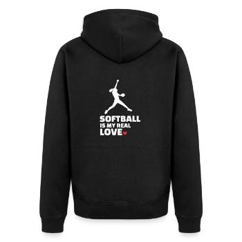 Ich Liebe Softball - Unisex Premium Bio Zip Hoodie - Schwarz - Hinten - Nico (187cm)