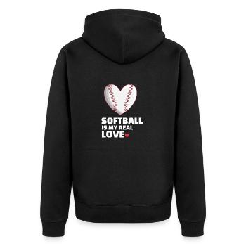 Ich Liebe Softball - Unisex Premium Bio Zip Hoodie - Schwarz - Hinten - Nico (187cm)