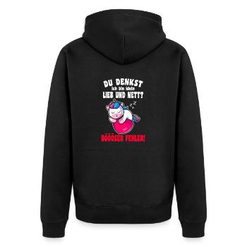 Du Denkst Ich Bin Klein Lieb Und Nett Einhorn - Unisex Premium Bio Zip Hoodie - Schwarz - Hinten - Nico (187cm)