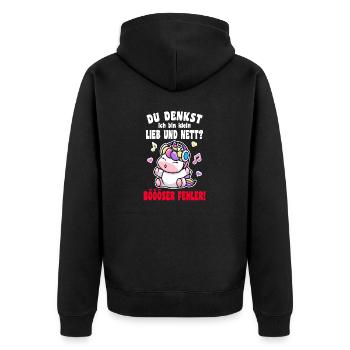 Du Denkst Ich Bin Klein Lieb Und Nett Einhorn - Unisex Premium Bio Zip Hoodie - Schwarz - Hinten - Nico (187cm)