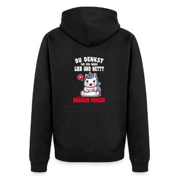 Du Denkst Ich Bin Klein Lieb Und Nett Einhorn - Unisex Premium Bio Zip Hoodie - Schwarz - Hinten - Nico (187cm)