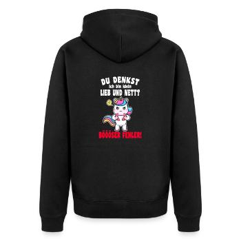 Du Denkst Ich Bin Klein Lieb Und Nett Einhorn - Unisex Premium Bio Zip Hoodie - Schwarz - Hinten - Nico (187cm)