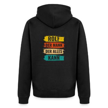 Rolf Der Mann Der Alles Kann Vorname Rolf - Unisex Premium Bio Zip Hoodie - Schwarz - Hinten - Nico (187cm)