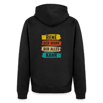 Rene Der Mann Der Alles Kann Vorname René - Unisex Premium Bio Zip Hoodie - Schwarz - Hinten - Nico (187cm)