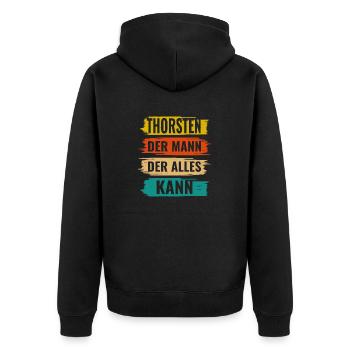 Thorsten Der Mann Der Alles Kann Vorname Thorsten - Unisex Premium Bio Zip Hoodie - Schwarz - Hinten - Nico (187cm)