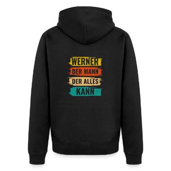 Werner Der Mann Der Alles Kann Vorname Werner - Unisex Premium Bio Zip Hoodie - Schwarz - Hinten - Nico (187cm)