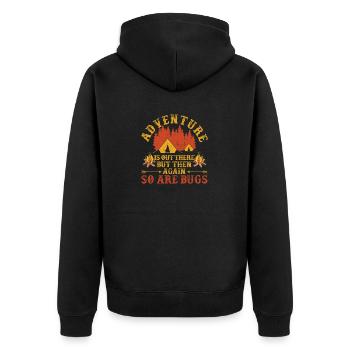 Das Abenteuer ist da draußen, so auch die Wanzen - Unisex Premium Bio Zip Hoodie - Schwarz - Hinten - Nico (187cm)