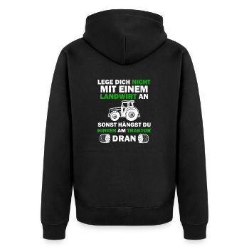 LANDWIRTSCHAFT I LEG DICH NICHT MIT LANDWIRTEN AN - Unisex Premium Bio Zip Hoodie - Schwarz - Hinten - Nico (187cm)