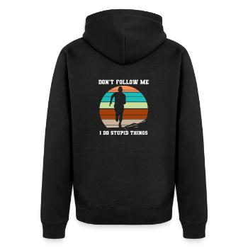 Trail Runner Running Jogging Jogger I Gift - Unisex Premium Organic Zip Hoodie - black - Back - Nico (187cm)
