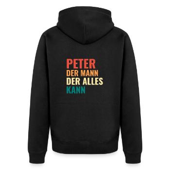 Peter Der Mann Der Alles Kann Vorname Peter - Unisex Premium Bio Zip Hoodie - Schwarz - Hinten - Nico (187cm)