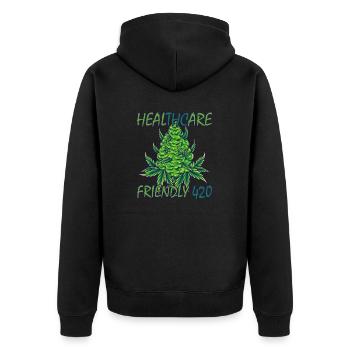 MARIHUANA SMOKE 420 CANNABIS WEED HANF DESIGN - Unisex Premium Bio Zip Hoodie - Schwarz - Hinten - Nico (187cm)