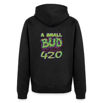 MARIHUANA SMOKE 420 CANNABIS WEED HANF DESIGN - Unisex Premium Bio Zip Hoodie - Schwarz - Hinten - Nico (187cm)