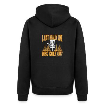 Discgolf Disc Golf Frisbee - Unisex Premium Organic Zip Hoodie - black - Back - Nico (187cm)