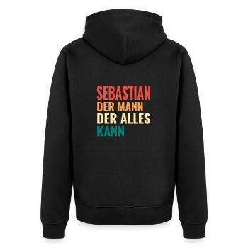 Sebastian Der Mann Der Alles Kann Name Sebastian - Unisex Premium Bio Zip Hoodie - Schwarz - Hinten - Nico (187cm)