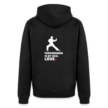 Ich Liebe Taekwondo - Unisex Premium Bio Zip Hoodie - Schwarz - Hinten - Nico (187cm)