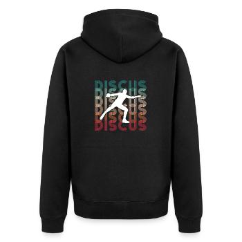 Diskus Athlete Vintage Retro Discus Werfer - Unisex Premium Bio Zip Hoodie - Schwarz - Hinten - Nico (187cm)