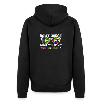Autism Awareness – Don't Condemn What - Unisex Premium Organic Zip Hoodie - black - Back - Nico (187cm)