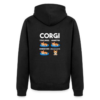 Hund Corgi - Unisex Premium Bio Zip Hoodie - Schwarz - Hinten - Nico (187cm)