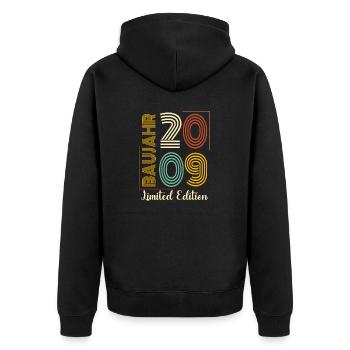 Baujahr 2009 - Unisex Premium Bio Zip Hoodie - Schwarz - Hinten - Nico (187cm)