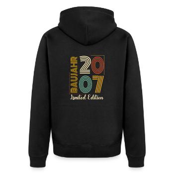 Baujahr 2007 - Unisex Premium Bio Zip Hoodie - Schwarz - Hinten - Nico (187cm)